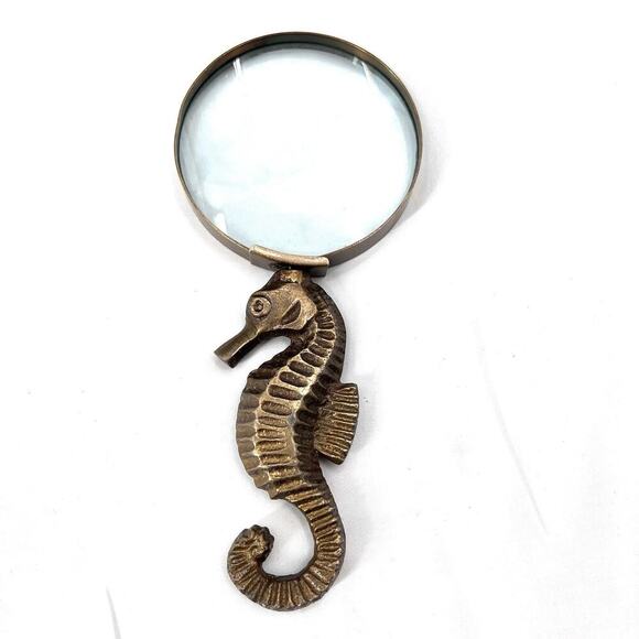 Antiqued Brass Seahorse Magnifying Glass Beach House Nautical Decor 7" - Picture 3 of 4